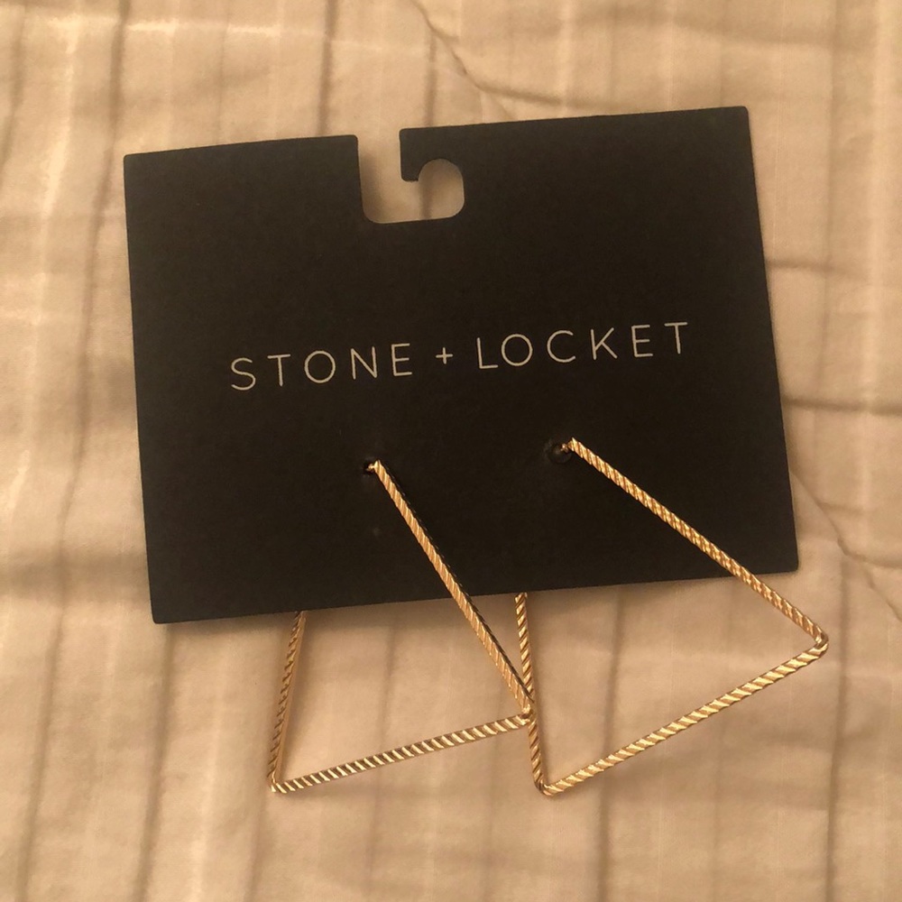 Stone + Locket triangle earrings